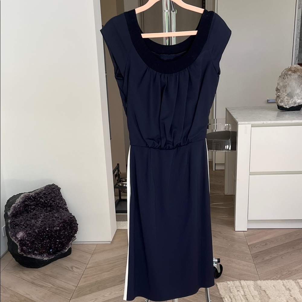 Alberta Ferretti Navy and White Midi Dress